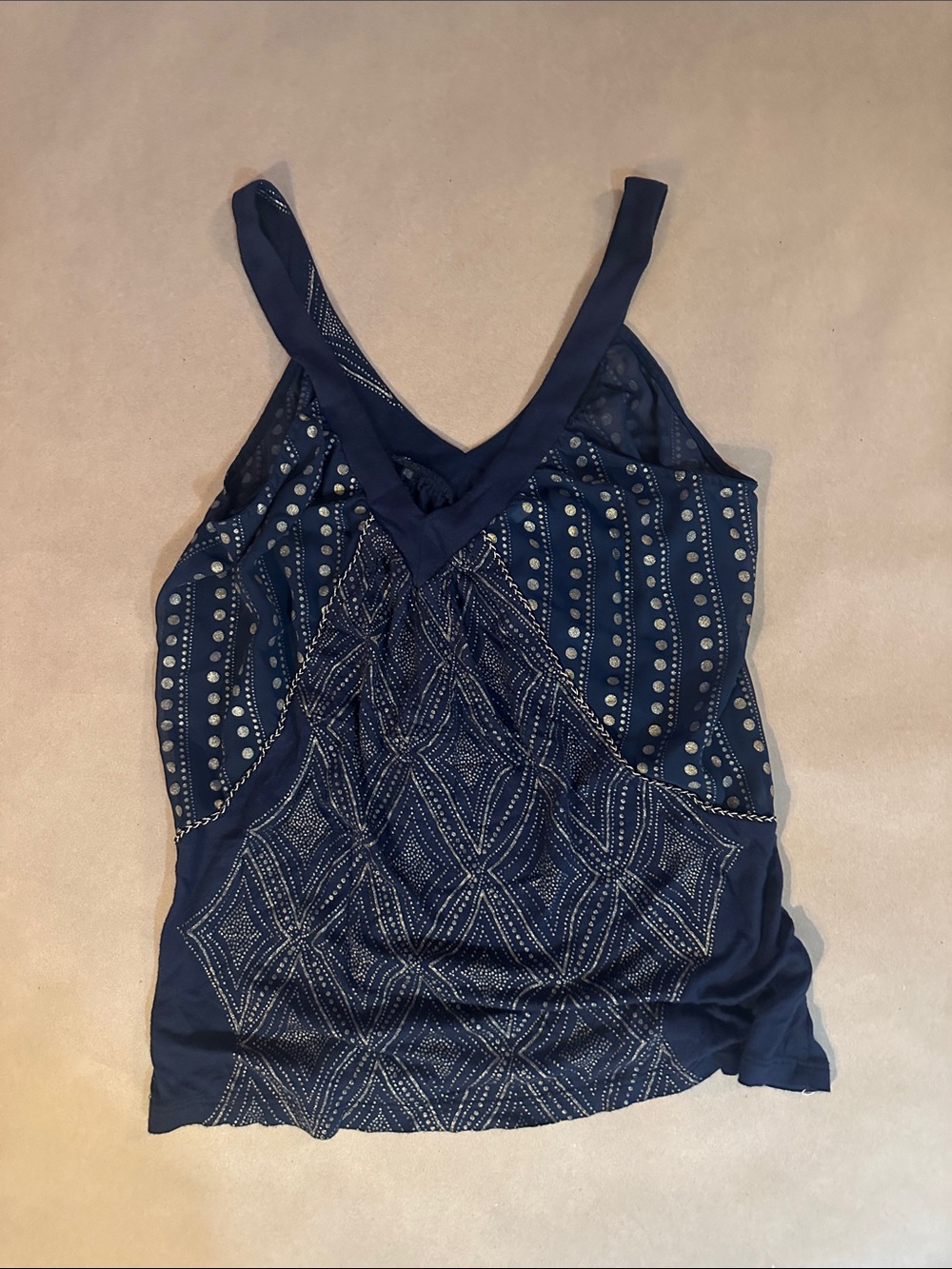 silence + noise Navy and Gold Geometric V-Neck Camisole